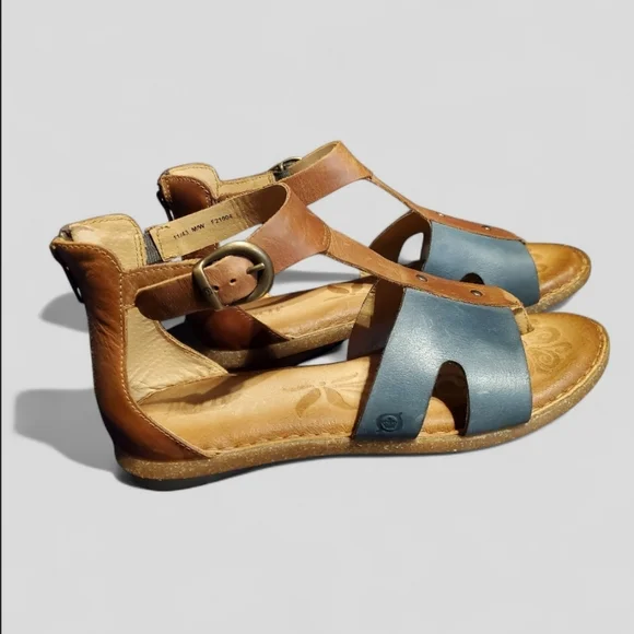 Born Selby Leather Slingback Sandals in Navy with Brown Size 11 - Picture 7 of 9